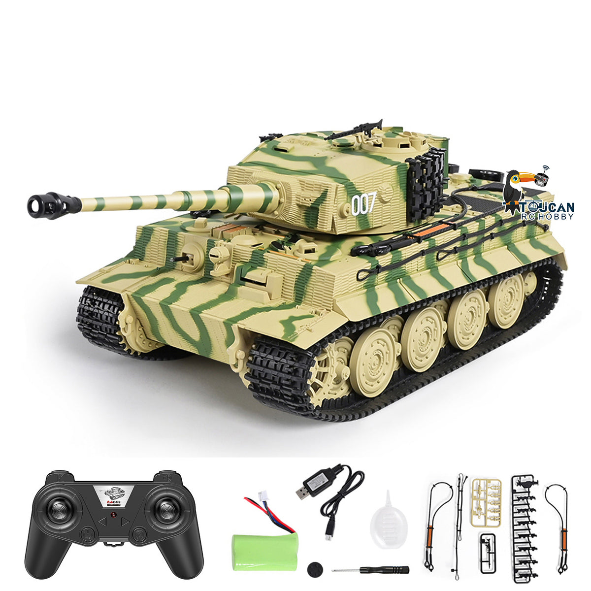 TOUCAN RC HOBBY HY Model 1/24 Plastic RC Tank German Tiger I Remote Control Tanks with Infrared Battle Simulated Smoke LED Lights Sound Recoil Effects