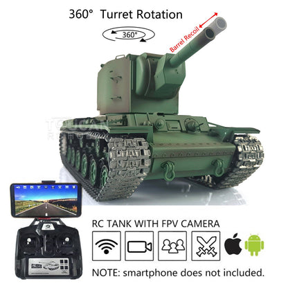 TOUCAN RC HOBBY Henglong 1/16 TK7.0 Soviet KV-2 RTR RC Tank 3949 FPV 360 Degrees Turret Barrel Recoil BB IR Metal Sprockets Idlers Road Wheels Tracks Gearbox