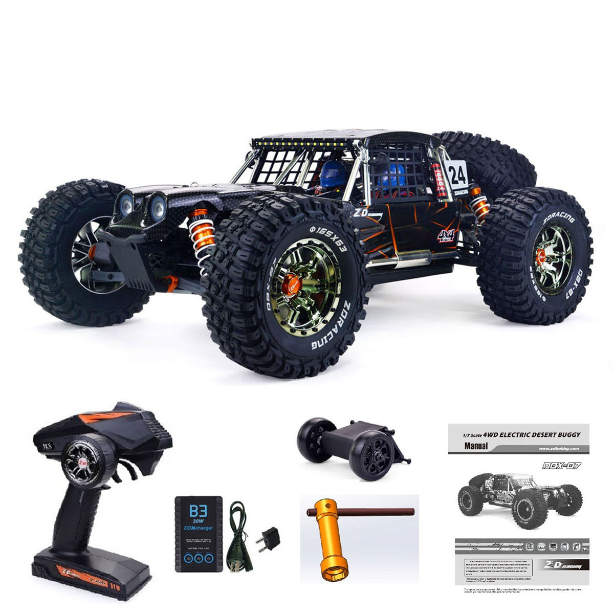 TOUCAN RC HOBBY ZD Racing 1/7 DBX07 4WD RC Desert Buggy Electric Remote Control Off Road Car High Speed 4082 Brushless Motor Wheelie Bar