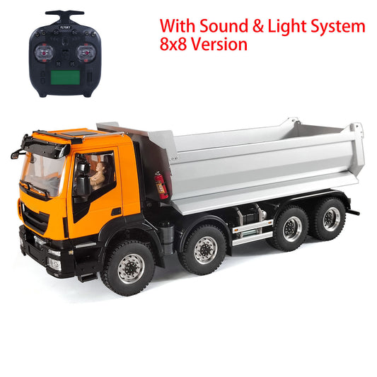 1/14 8x8 Metal Hydraulic RC Dump Truck Remote Control Tipper Car Sound Lights Assembled Painted Model ESC Motor Servo