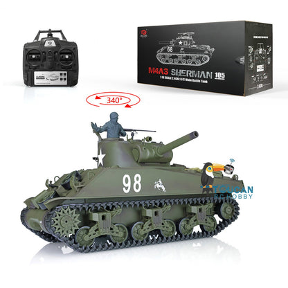 TOUCAN RC HOBBY Henglong 2.4G 1/16 TK7.0 Plastic USA M4A3 Sherman 3898 RTR RC Tank with Barrel Recoil BB Infrared Combat Smoke Light Sound Metal Barrel