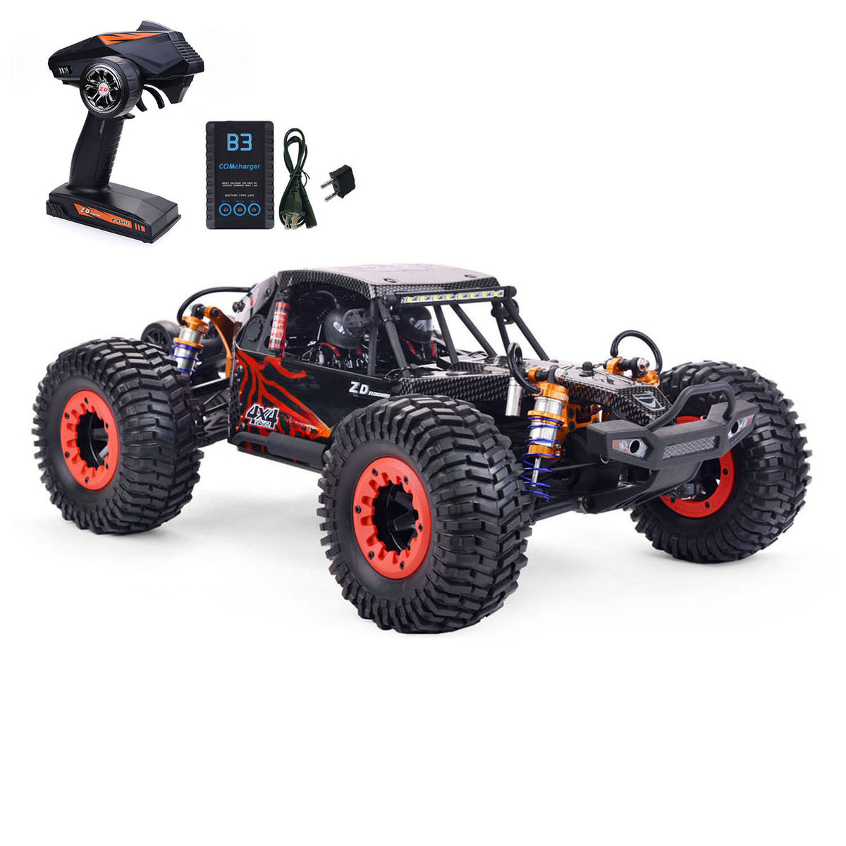 TOUCAN RC HOBBY Alloy Chassis ZD Racing 1/10 DBX 103 AWD Remote Control Off Road Car Wheelie Bar Version Metal Gears Internal Roll Cage RTR