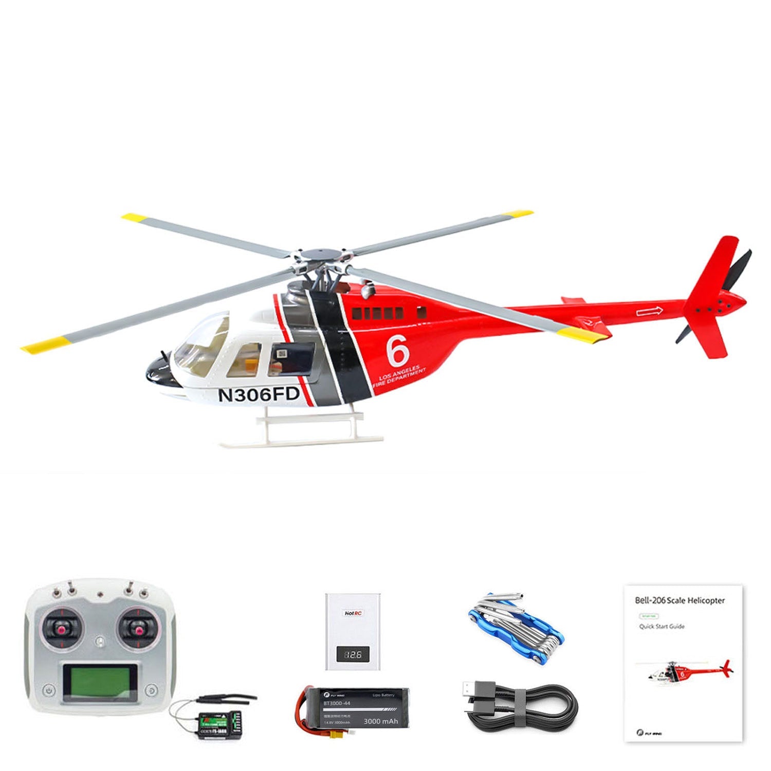 2.4G RC Scale FlyWing BELL 206 Helicopter 4 Blade Rotor Remote