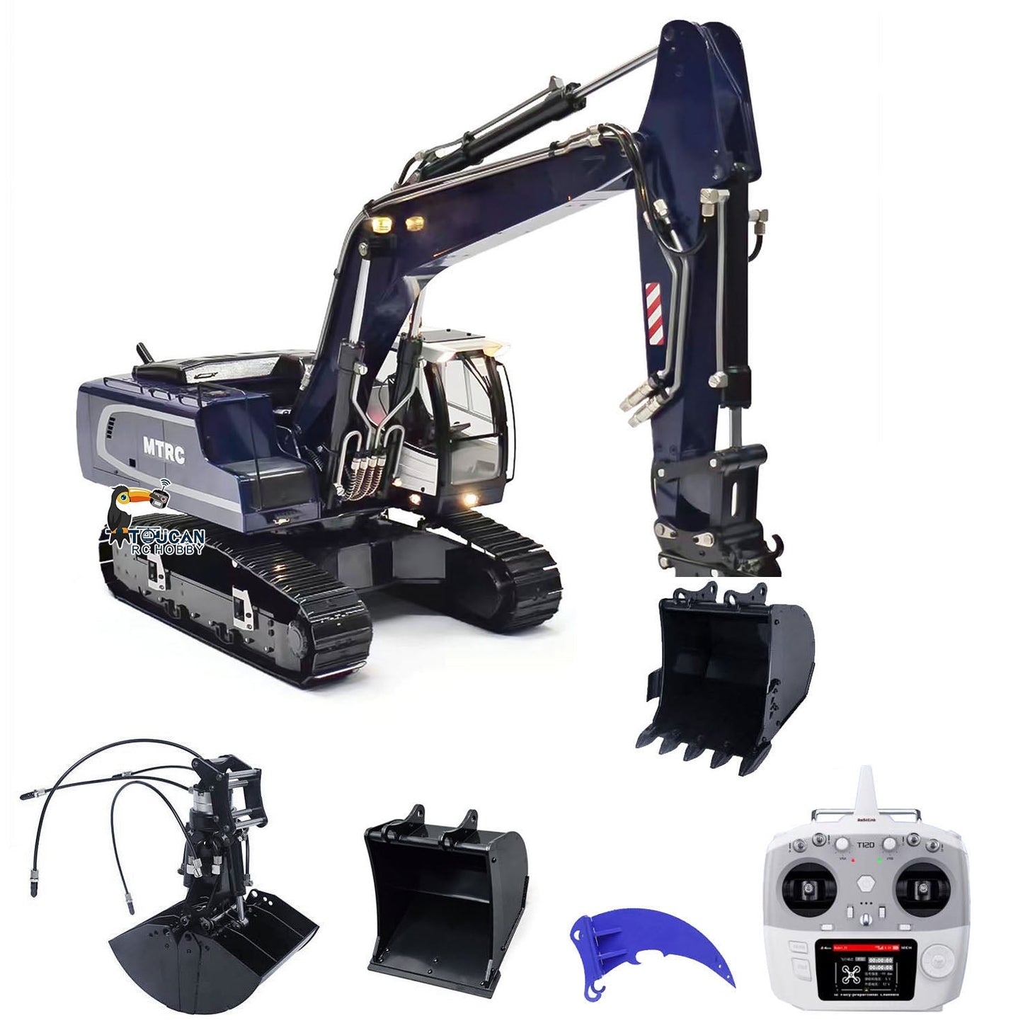 TOUCAN RC HOBBY MTModel 946 1/14 Metal RC Hydraulic Excavator Remote Control Engineering Vehicle 5CH Directional Valves Clamshell Bucket Ripper