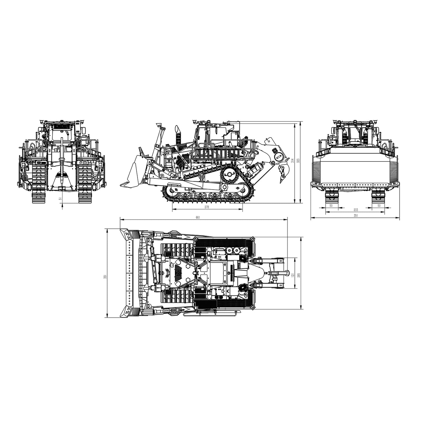 Super Frog LR776 1/14 Metal RC Hydraulic Bulldozer 7CH Valve Automatic Grease System Electric Wipers LCD Screen Light Sound Rear Ripper