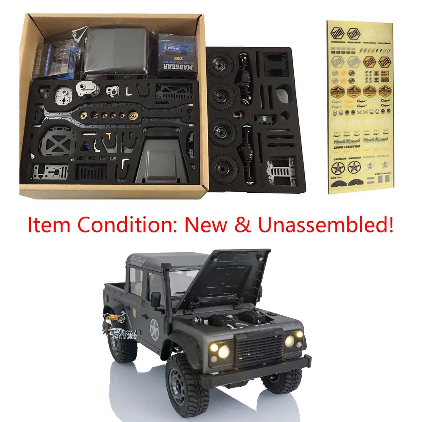 CAPO 1/18 Crawler Car KIT DIY RC Model Metal Chassis Plastic Unassembled Unpainted Cabin Car Shell W/ 2Speed Gearbox Differential