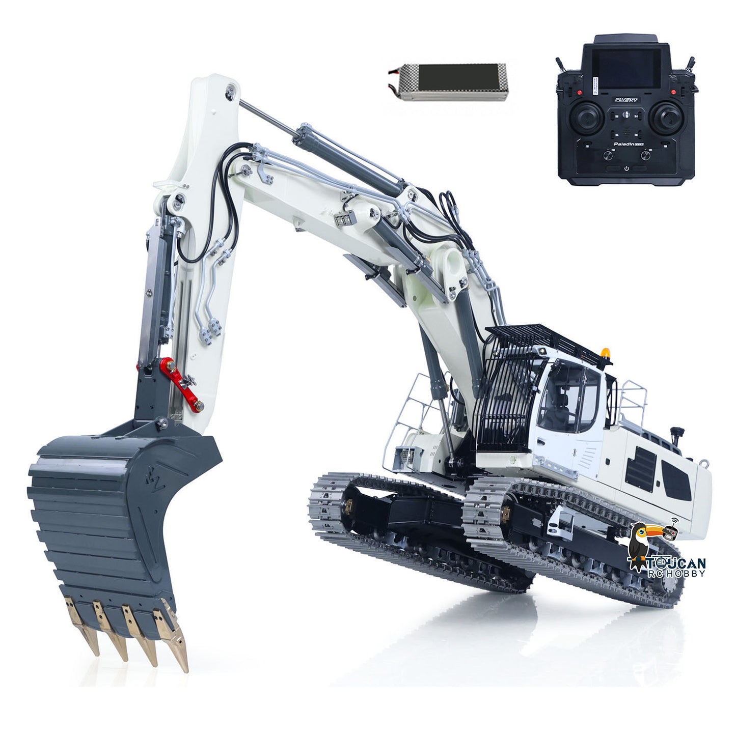 LESU LR956 1/14 Metal RC Excavator B0040 3-arm Hydraulic Digger Brushless Motor Lighting System Dual-Pump Electronic Display Screen for Hobbyists