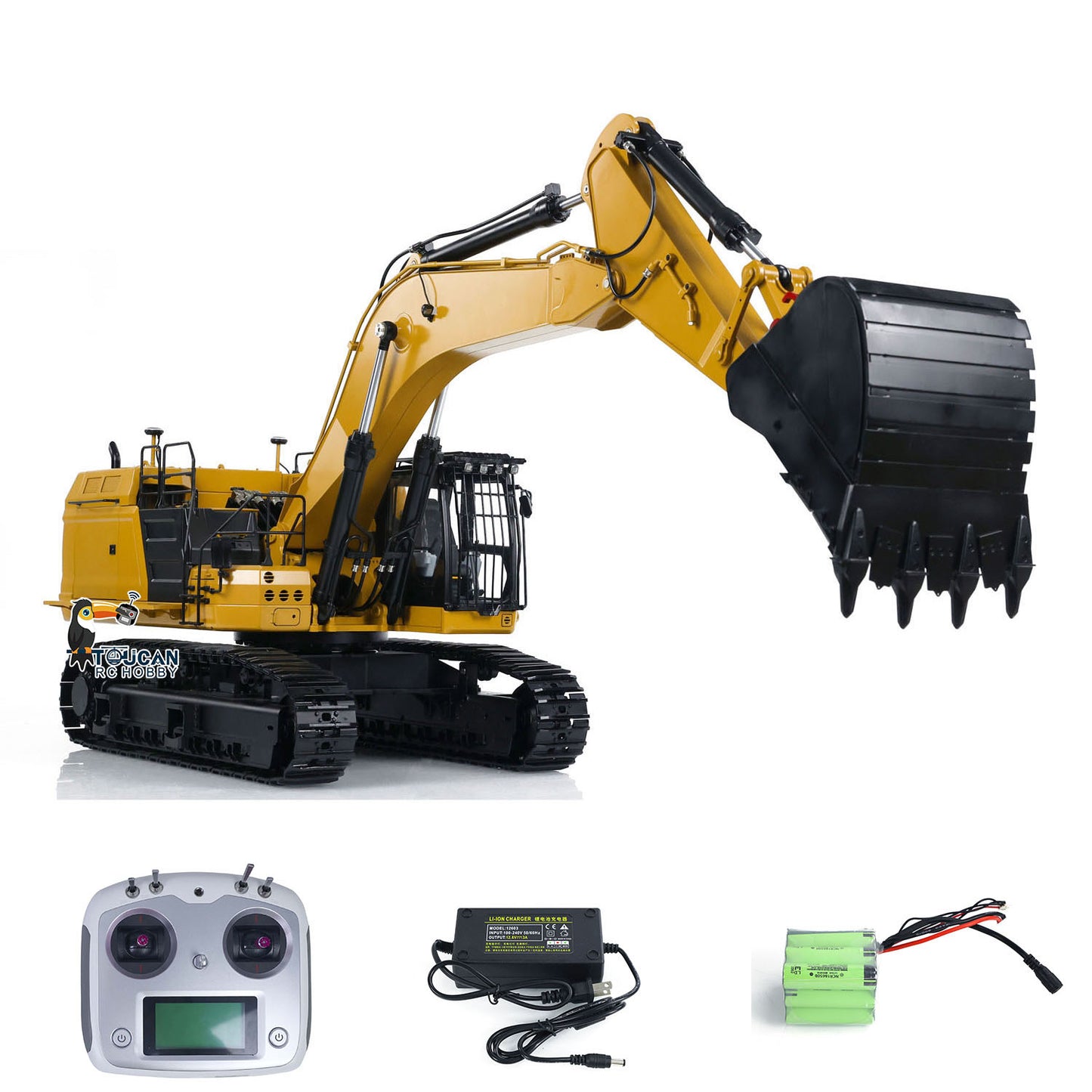 Toucanhobby C374 1/14 Metal RC RTR Hydraulic Excavator Brushless Motor Quick Coupler Light Sound FlySky I6S Controller for Construction Model Collectors