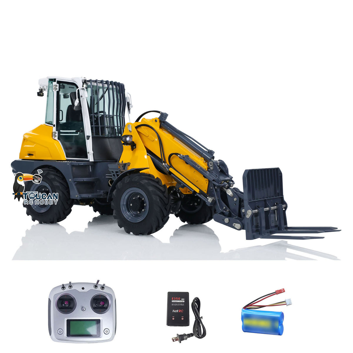 TOUCAN RC HOBBY LESU AOUE AT1050 1/14 Metal 4X4 RC Hydraulic Telescopic Arm Loader FlySky I6S Radio Controller Fork Bucket Sound Light System