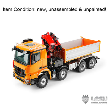 LESU 3348 1/14 Metal Hydraulic 3 Ways RC Dump Truck with Crane 2 Speed Transmission 7CH Valve Sound Light for Construction Vehicle Enthusiast