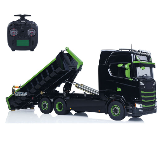 In Stock 1/14 6x6 Metal Hydraulic RC Dumper Car 770S G66 Radio Control Roll Off Full Dump Truck Standard Bucket Rear Axle Lifting 3-speed Transmission Light Sound FlySky ST8