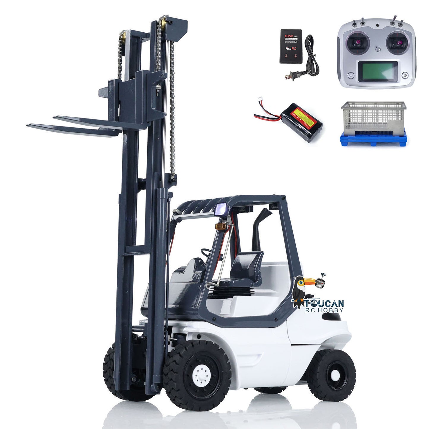 1/14 Metal Hydraulic RC Forklift Remote Controlled Wheeled Transfer Car Construction Vehicles  Light Sound FlySky I6S Radio Controller PNP RTR