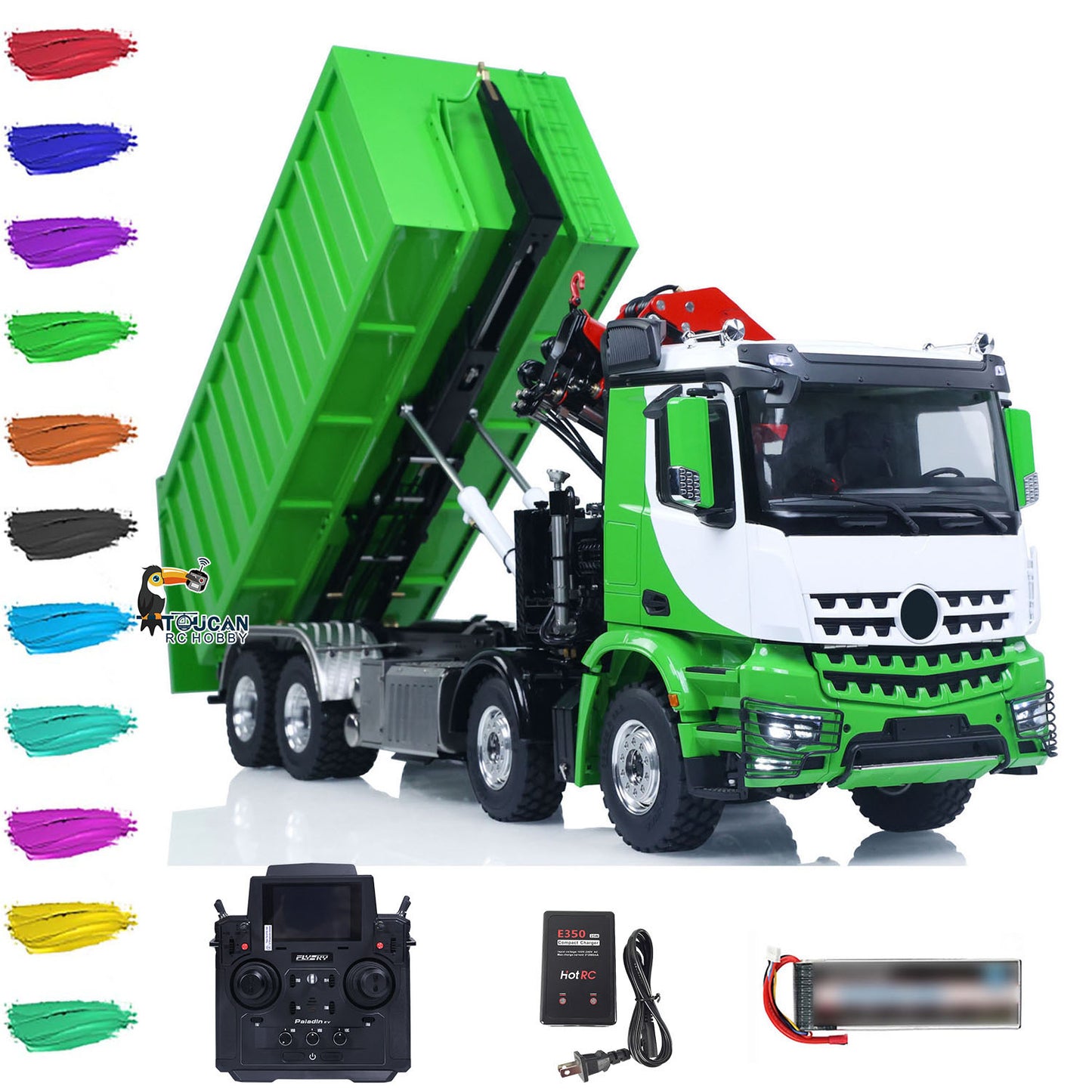 LESU Z0017 1/14 Metal Hydraulic 8x8 RC Dump Truck with Crane 2 Transmission Differential Axles Brushless ESC Sound Light System