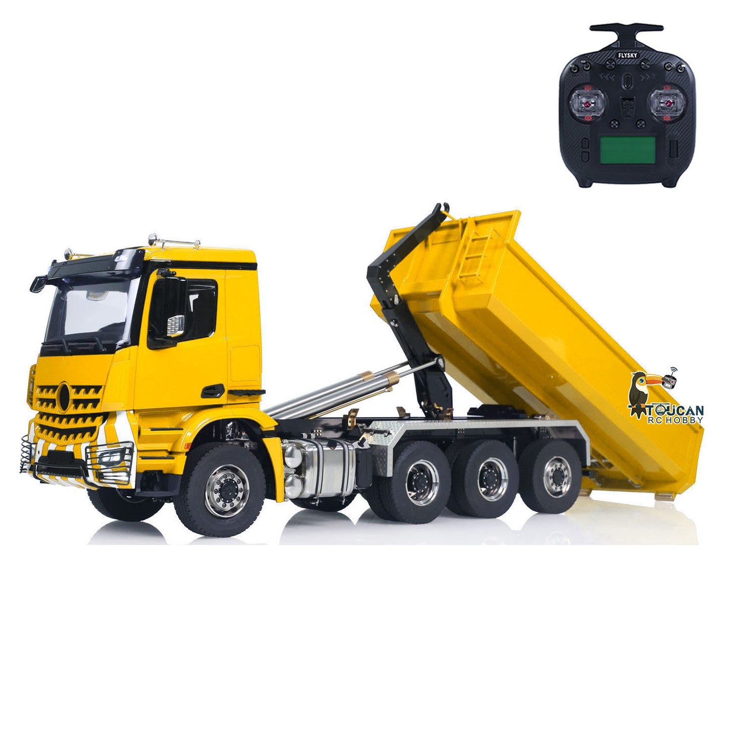 1/14 8x8 RC Hydraulic Dumper Car Roll Off Full Dump Rear Axle Steering with U-shaped High Short Standard Bucket Timber Flatbed