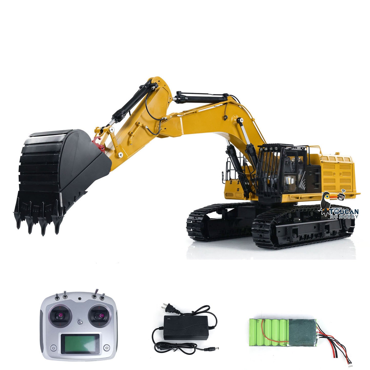 Toucanhobby C374 1/14 Metal RC RTR Hydraulic Excavator Brushless Motor Quick Coupler Light Sound FlySky I6S Controller for Construction Model Collectors