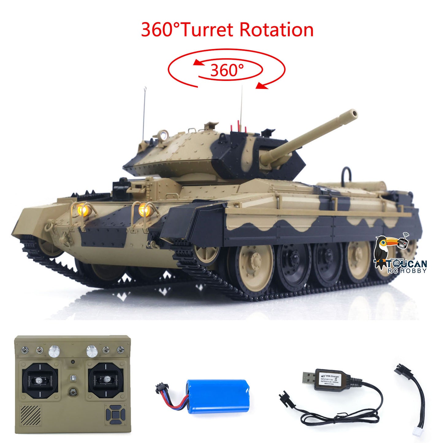 Fast Free Shipping for EU 1/16 2.4G RC Military Tank CoolBank Crusader MK III Wireless Control Battle Tank Model 360??Turret Rotary Smoke Sound Lights RTR