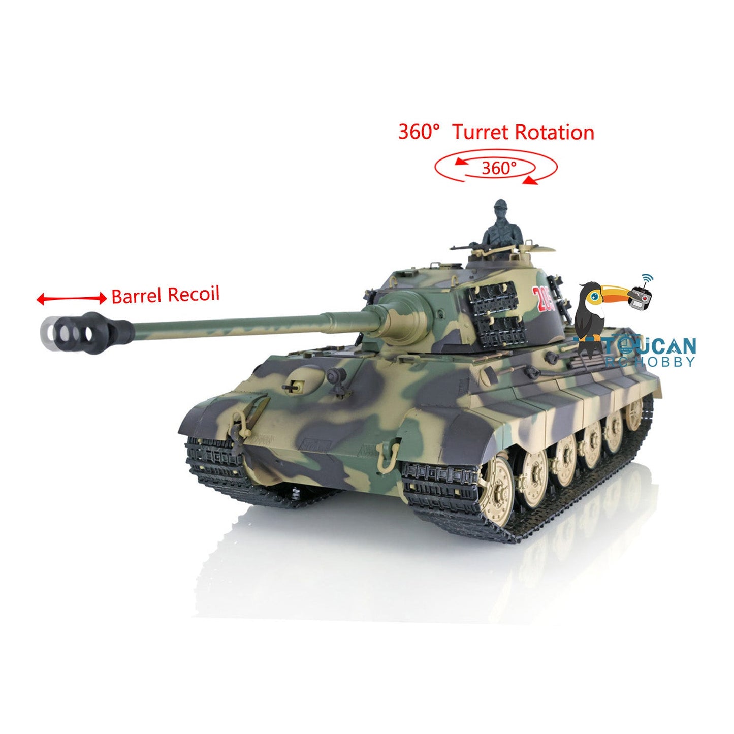 TOUCAN RC HOBBY Henglong 1/16 TK7.0 Plastic 3888A German King Tiger RRT RC Tank with 360 Degrees Turret Sound Light Smoke BB Infrared Combat