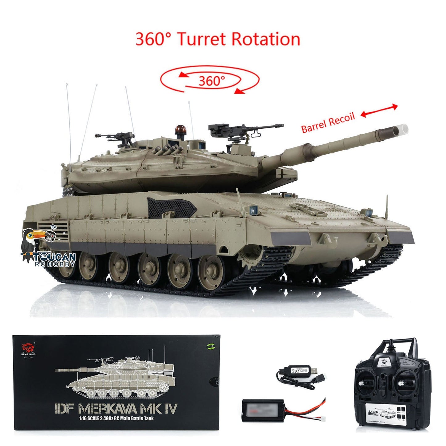 In Stock Heng Long 1/16 RC Battle Tank IDF Merkava MK IV 3958 Turret 360 Degree Rotating Barrel Recoil Radio Controlled Model