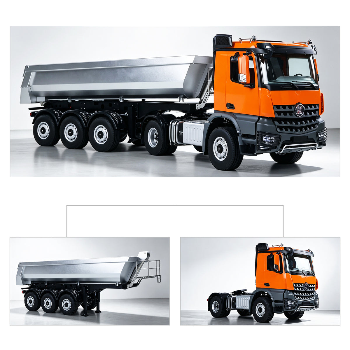 TOUCAN RC HOBBY Kabolite Metal 1/14 4X4 RC Tractor Truck 3Axles Electric Lifting Dump Trailer 5801 RTR Remote Control Emulated Car Hobby Model 2-speed Transmission Battery Light Sound
