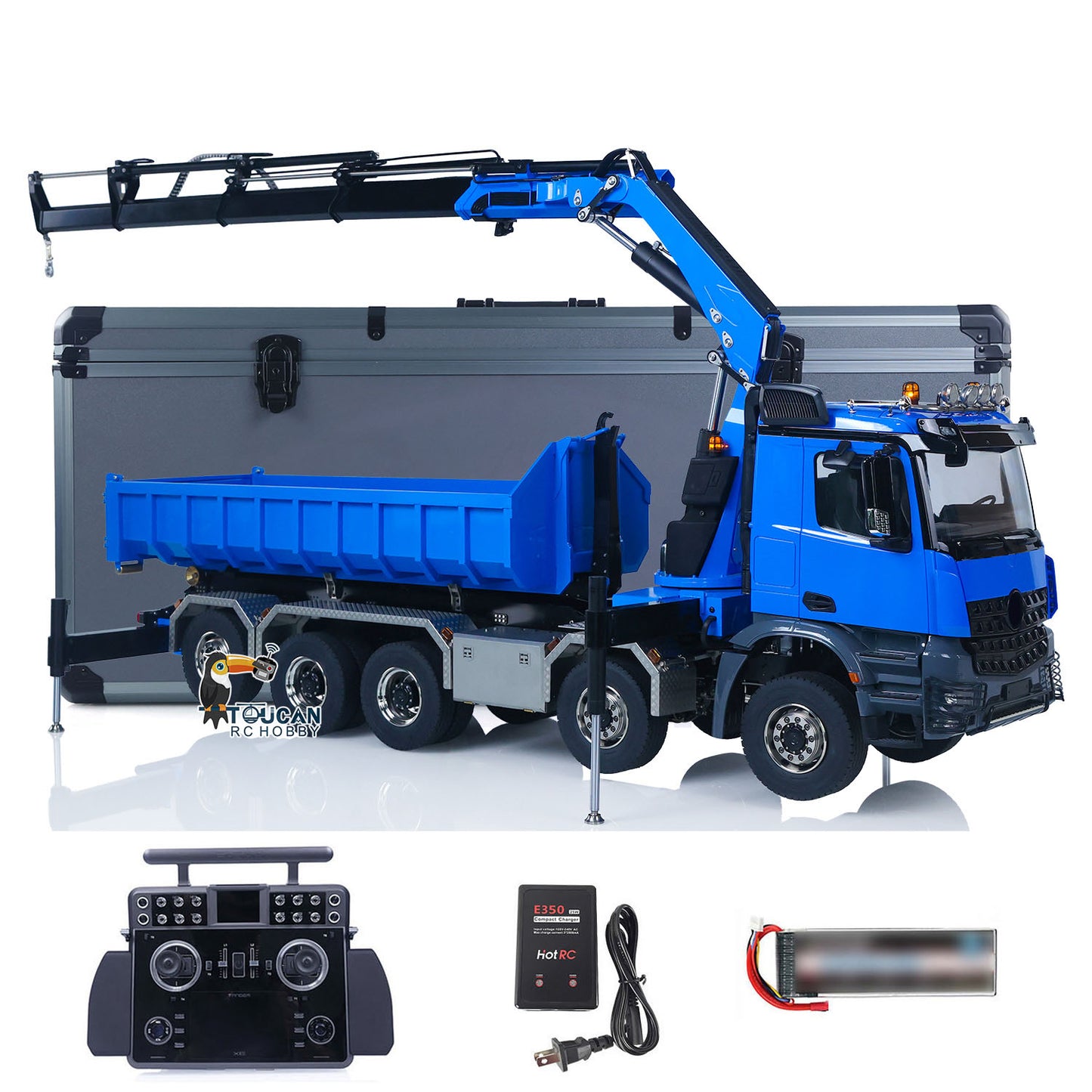 1/14 RC Hydraulic Crane Dumper Truck 10x10 Full Dump Car Model 3-speed Gearbox with U-shaped High Standard Bucket Timber Flatbed