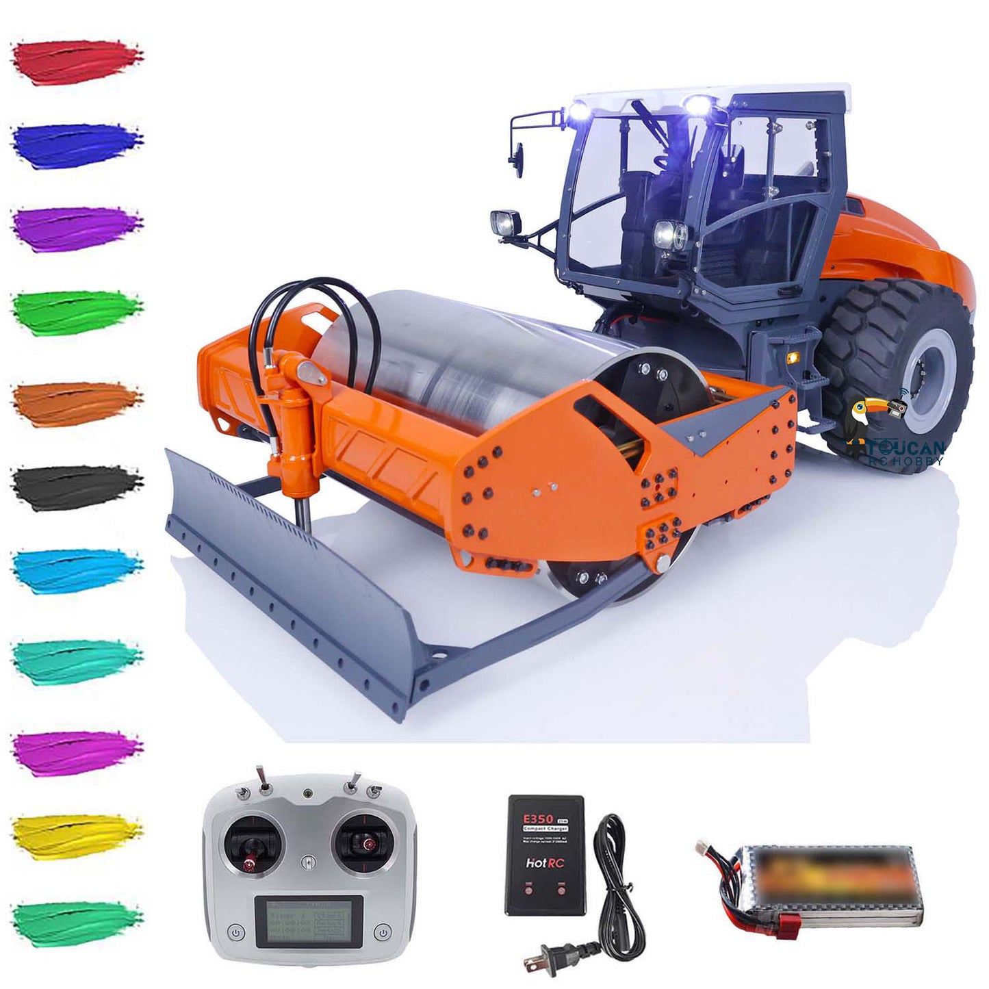 LESU AOUE H13i 1/14 Metal Hydraulic RC Road Roller FlySky I6S Remote Controller Front Shovel Sound Light System for Backyard Fun