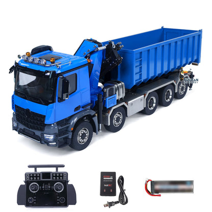 1/14 RC Hydraulic Crane Dumper Truck 10x10 Full Dump Car Model 3-speed Gearbox with U-shaped High Standard Bucket Timber Flatbed