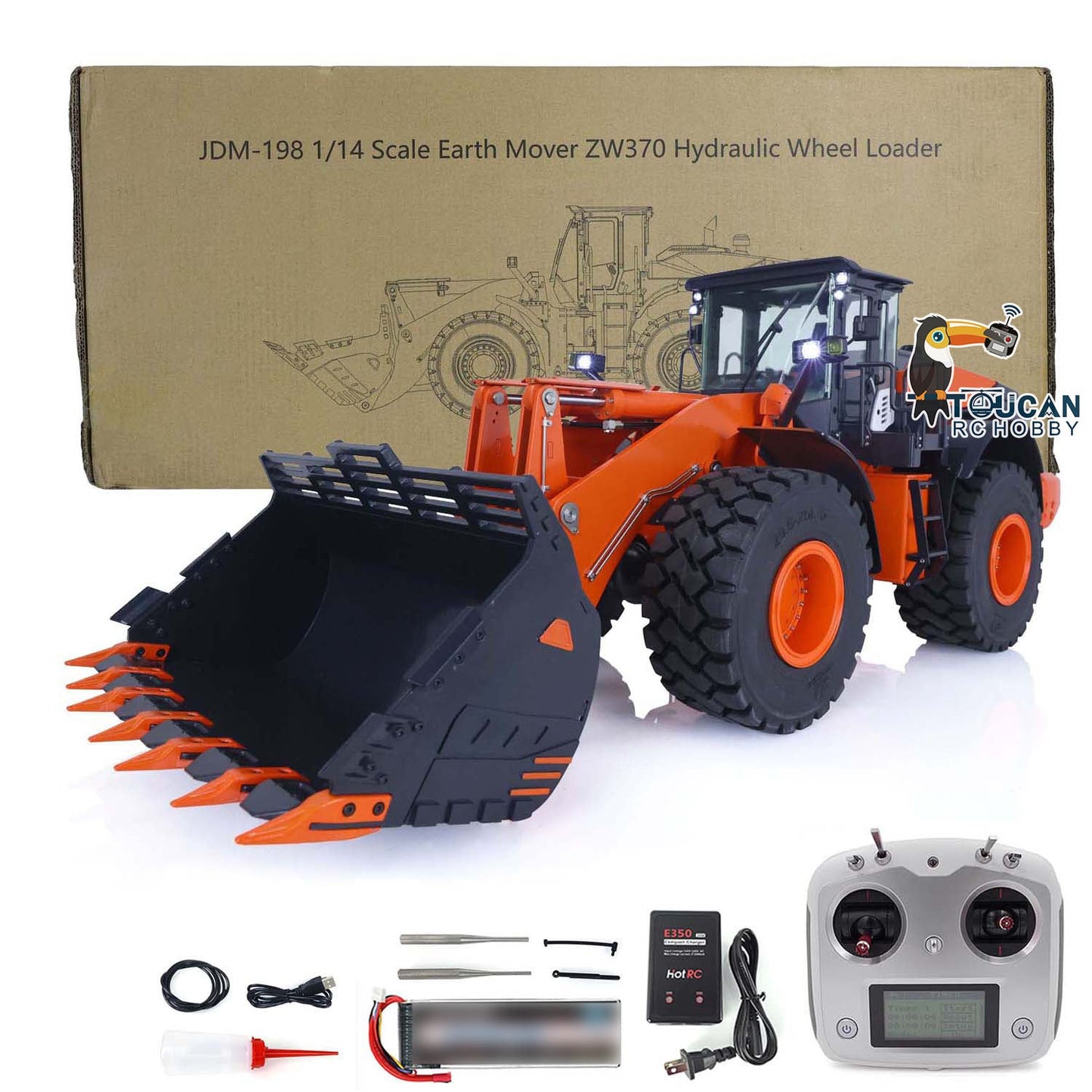 US Stock 1/14 RC Hydraulic Loader for JDM 198 RTR ZW370 Construction Vehicles Electric Wireless Control Car 2-Speed