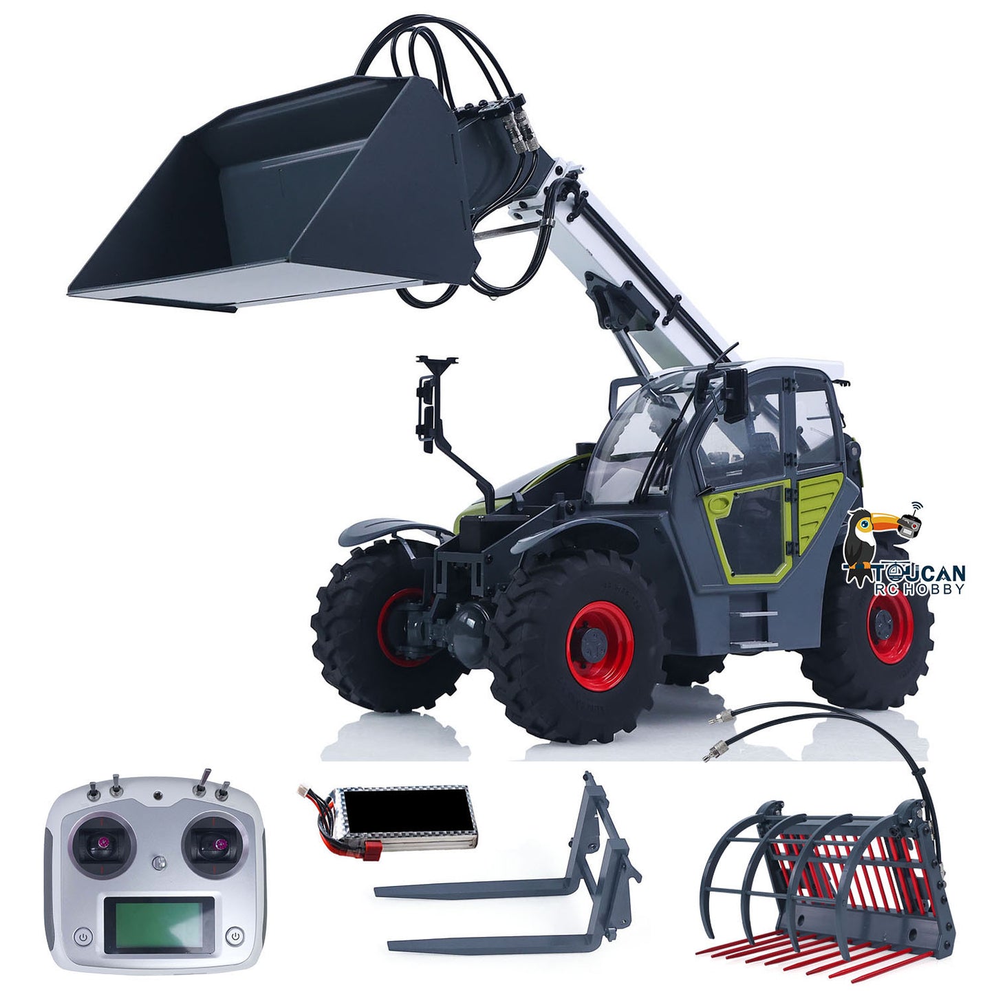 JDM-128 1/14 Metal RC Forklift Multifunctional Telescopic Hydraulic Construction Vehicles 4-Way Vavles Differential Lock 2Axles Steering