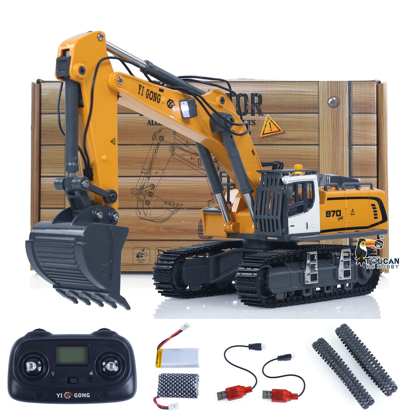 In Stock 1/50 Plastic RC Excavator K970 Mini Electric Lifting Digger Toy RTR Metal Tracks Bucket N20S Motor Lights Sound Remote Control Battery Collectible