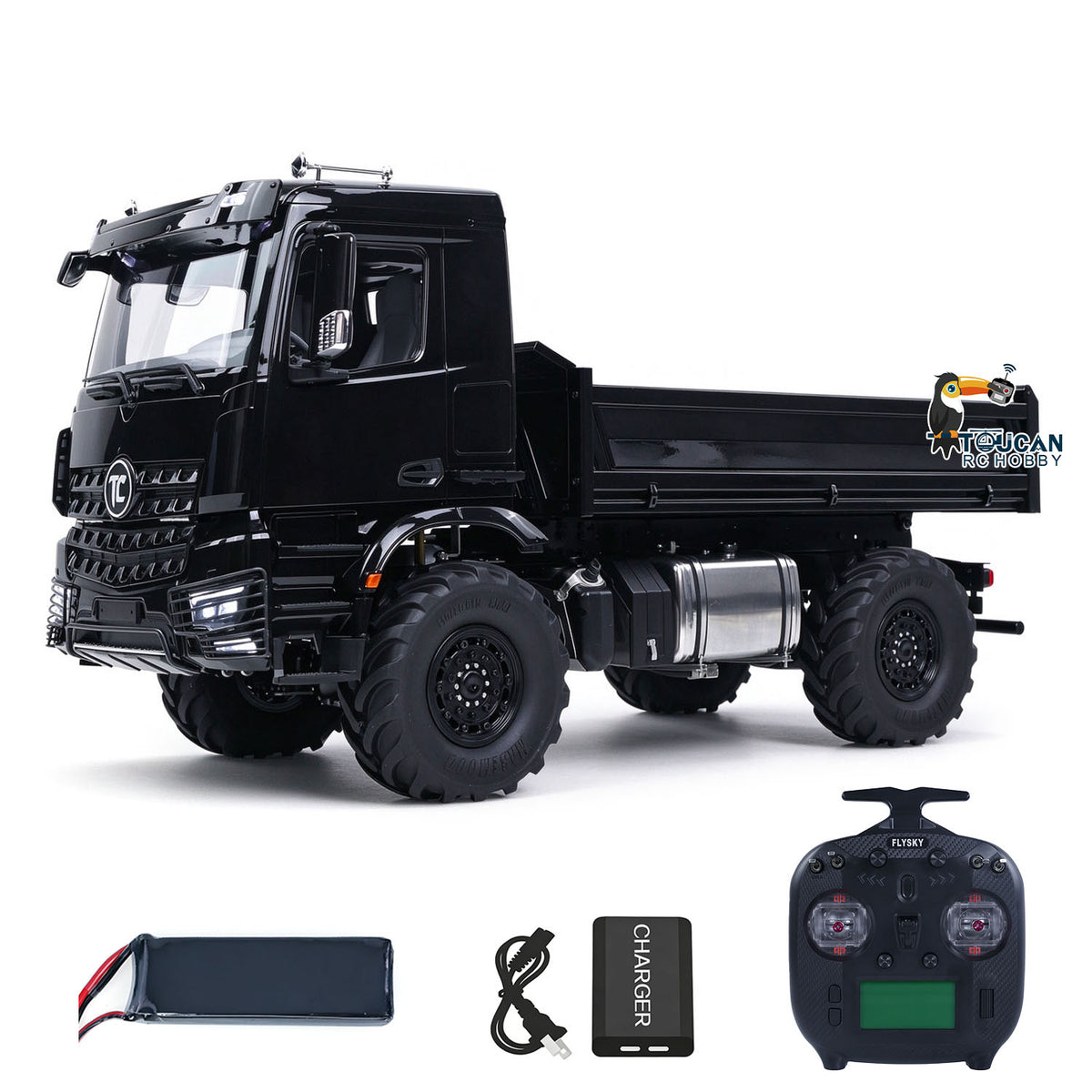TOUCAN RC HOBBY 3363 MODO 1/14 4x4 ferngesteuerter hydraulischer Metall-Kipper, 2-Gang-Schaltgetriebe, Differentialsperren, RC-Kipper-Modell ST8 mit Funkfernsteuerung, Licht und Sound