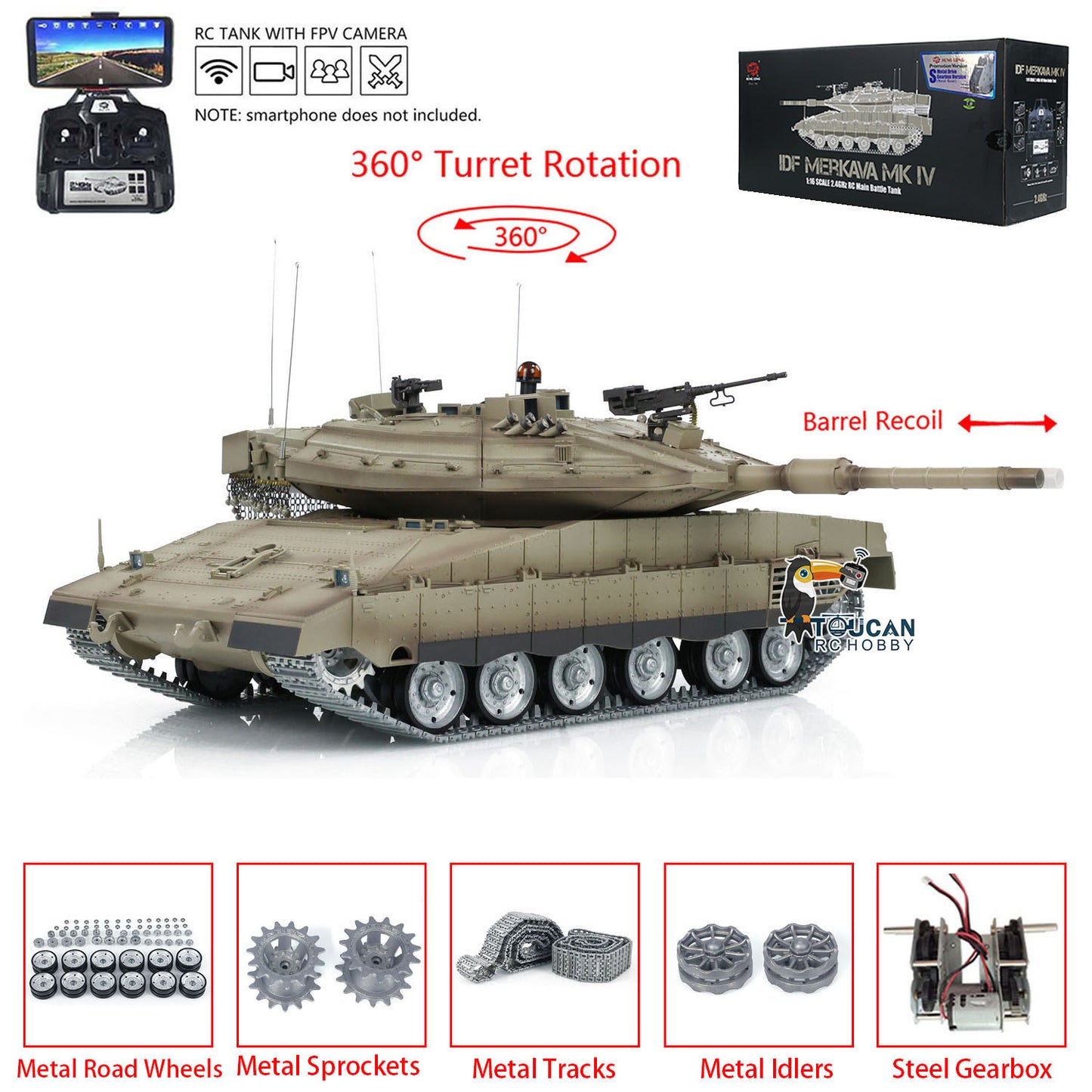 Heng Long Remote Control Tank 1/16 IDF Merkava MK IV Professional Edition Tanks W/ Metal Road Wheels Tracks FPV