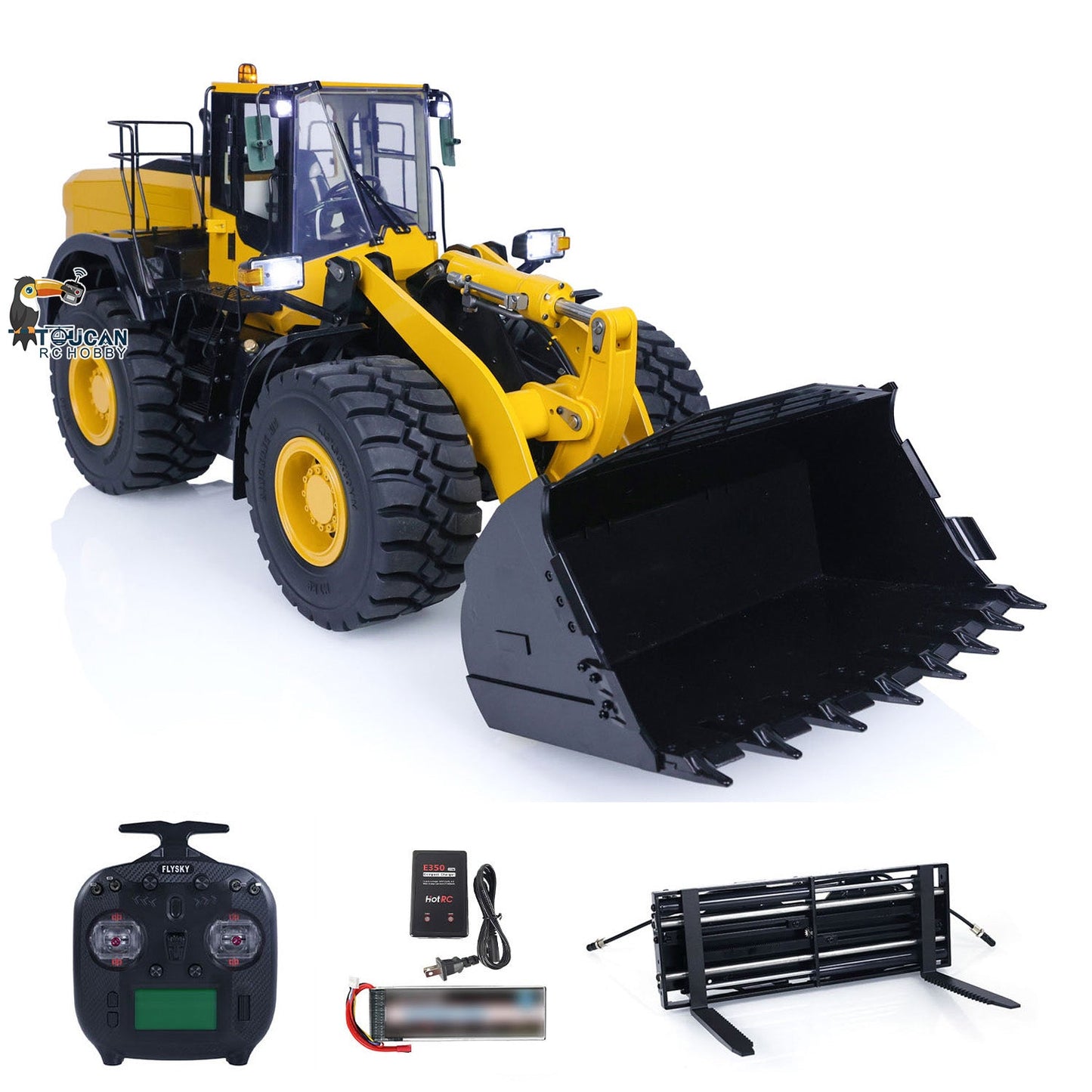 1/14 RC Metal Hydraulic Loader WA480 Electric Construction Heavy Machine Quick Coupler Fork Bucket Light Sound ST8 Radio Battery
