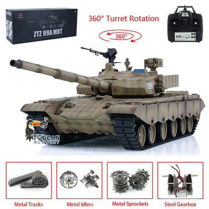 2.4G Henglong 1/16 7.0 99A RTR RC Tank Remote Controlled Panzer 3899A W/ 360 Turret Metal Tracks Gifts for Adults Children