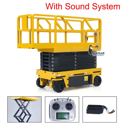 In Stock 1/14 CNC Metal Remote Control Hydraulic Aerial Work Platform Self-propelled RC Model Reversing Sound Rotating Light Battery