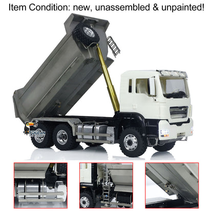 LESU Metal 1/14 6*6 Front Cylinder Hydraulic Dumper Truck Tipper Sound LED Light Motor Battery & Radio System & Charger