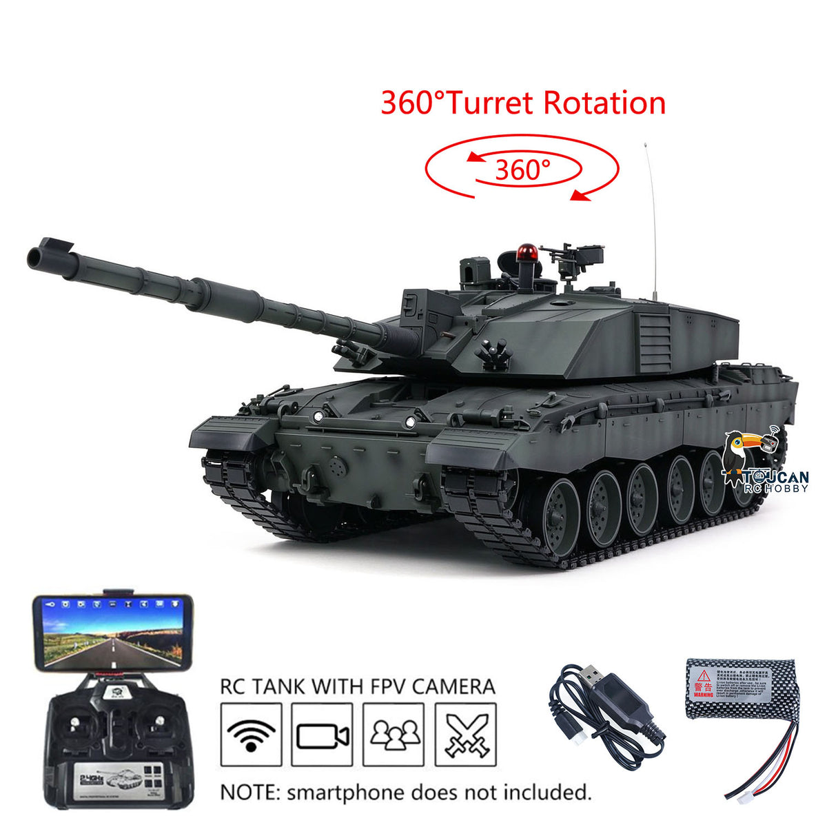 TOUCAN RC HOBBY Heng Long 1/16 TK7.0 Customize 3908 Challenger II RTR RC Tank FPV 360 Degrees Turret IR BB Smoke Metal Tracks Road Drive Idler Wheels
