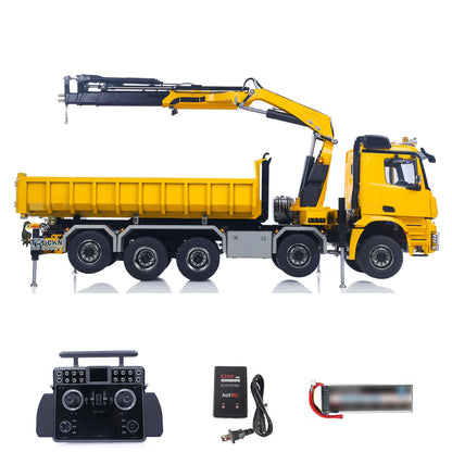 1:14 10*10 RC Hydraulic Crane Full Dump Metal Lorry Rear Axle Steering with U-shaped Short High Standard Bucket Timber Flatbed