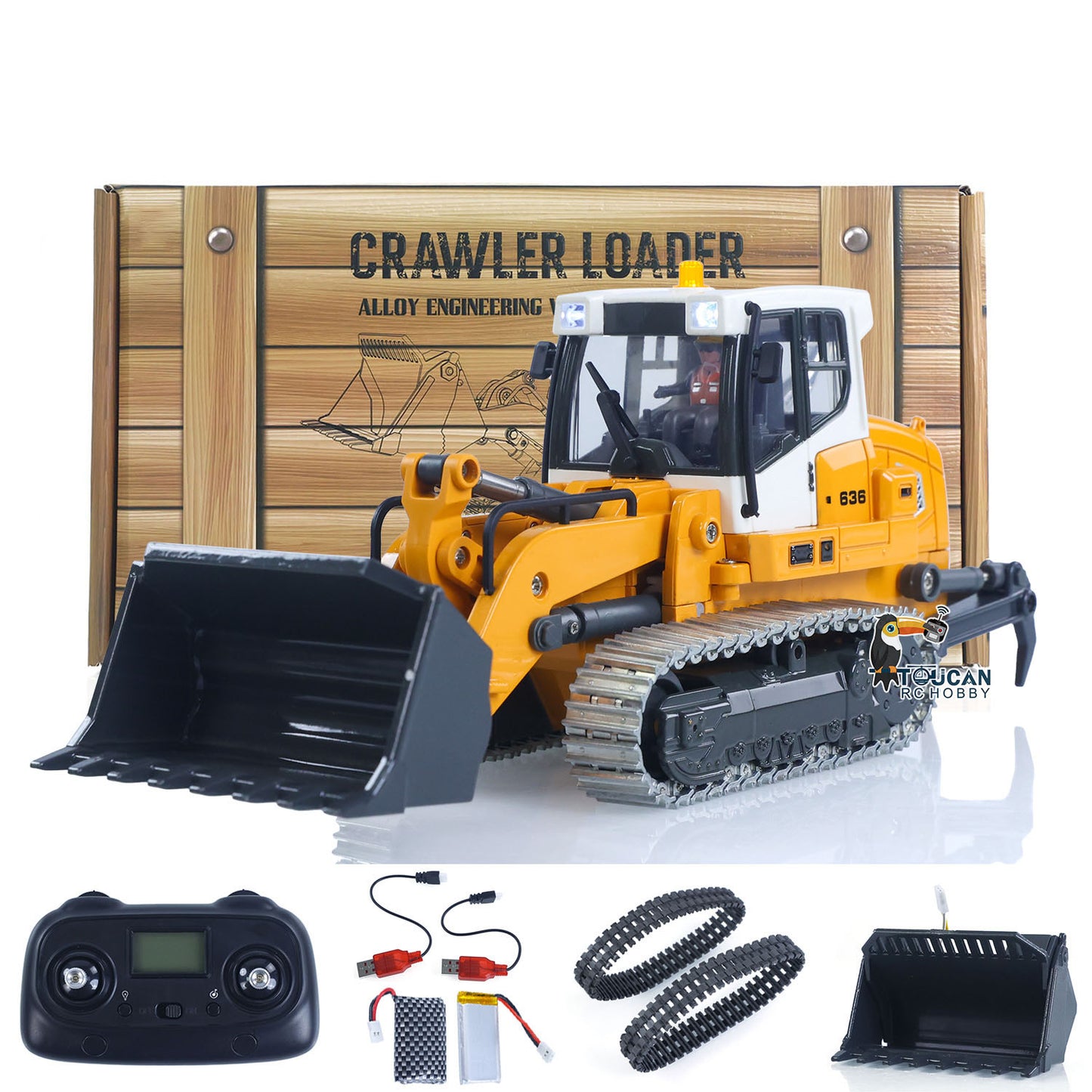 US Stock 1:50 RC Electric Lifting Tracked Loader LR636 2.4G Construction Vehicle Metal Bucket Tracks Ripper RTR Model Light Sound Battery