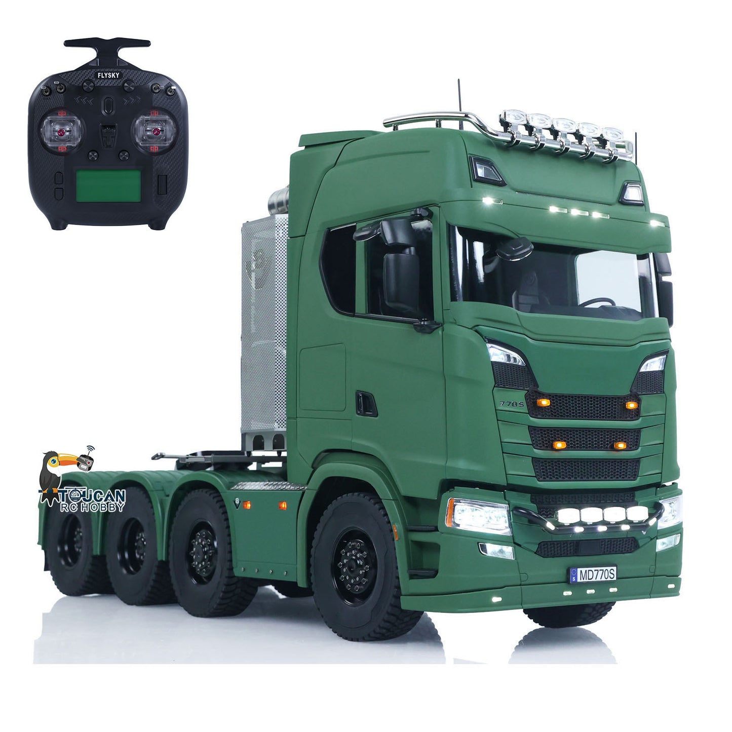 MODO 770S 1/14 Metal 8x8 RC Tractor Truck PNP 2 Speed Gearbox Differential Lock Axles Cab Suspension Light Sound System Hobbywing 1080 ESC for Construction Model Collectors