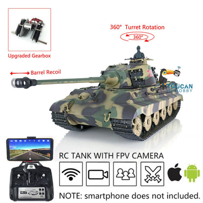 TOUCAN RC HOBBY Henglong 1/16 TK7.0 Plastic German King Tiger RTR RC Tank 3888A with 360 Degrees Turret Barrel Recoil Infrared Combat BB Metal Barrel Steel Gearbox