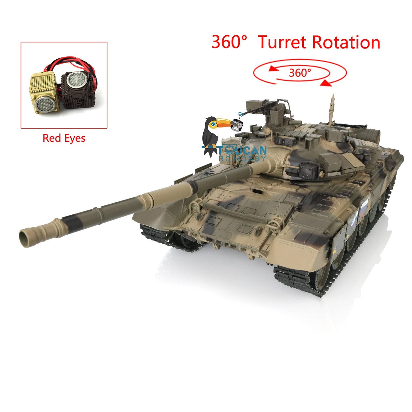 TOUCAN RC HOBBY Henglong 1/16 TK7.0 Plastic Russian T90 RTR RC Tank 3938 with 360 Degrees Turret Smoke Sound Light BB Infrared Combat