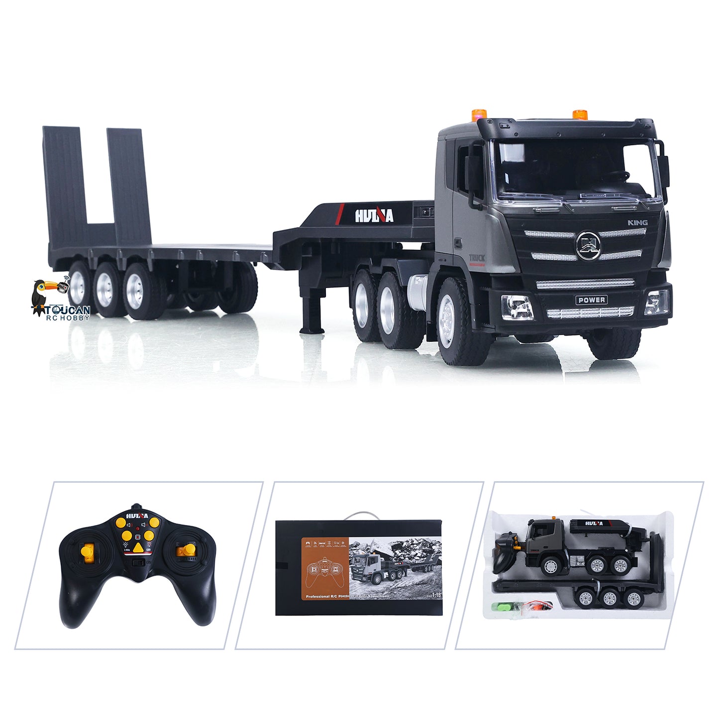 Huina 1318 1:18 RC Tractor Truck 9CH Remote Control Cars with Flatbed Trailer 58*11*19cm Assembled and Painted