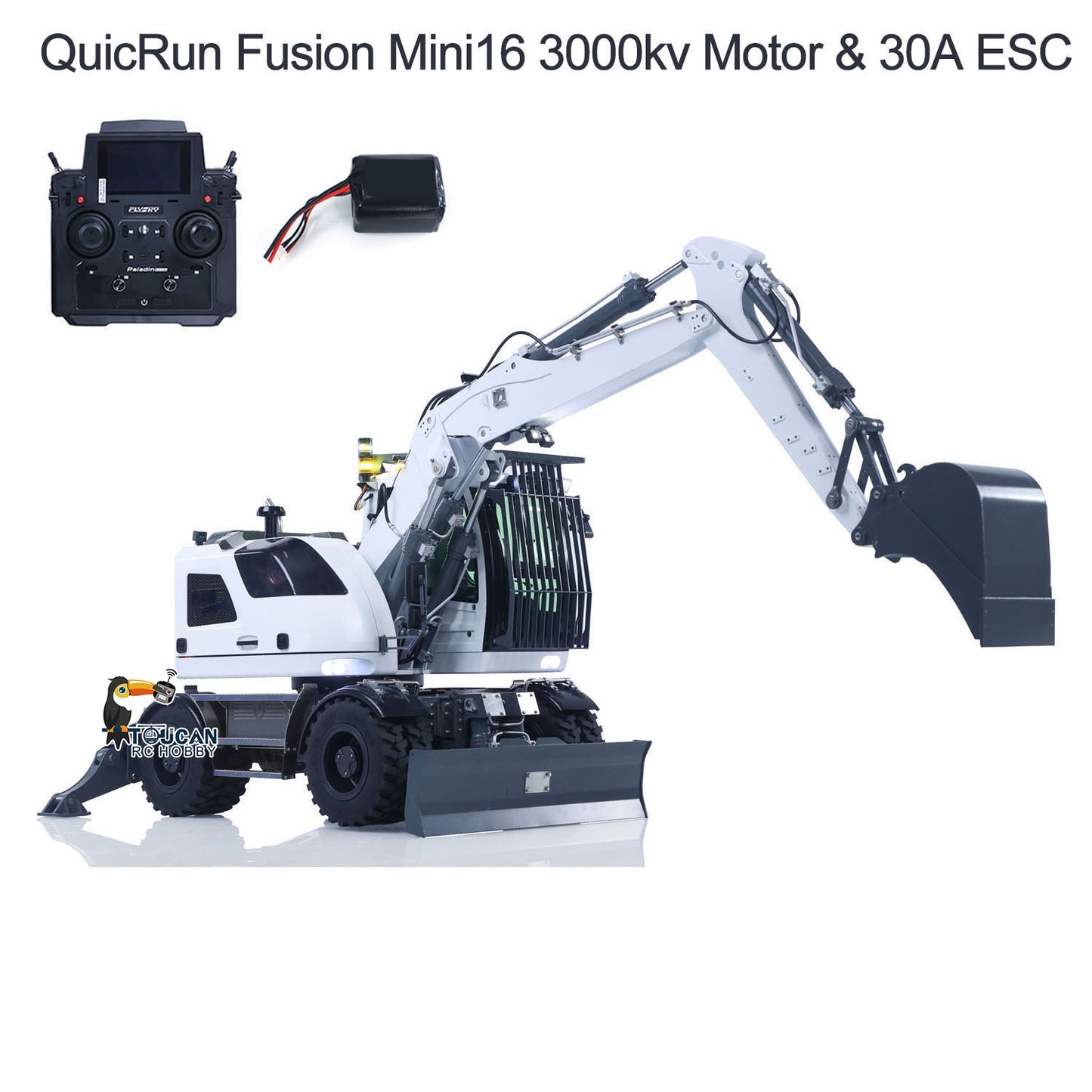 CUT Model LR914 1/14 Metal RC Hydraulic Wheel Excavator RTR 8-Way Valve Axle Differential Lock Hobbywing Fusion Brushless Motor & ESC Quick Coupler Light Sound Tail Hook