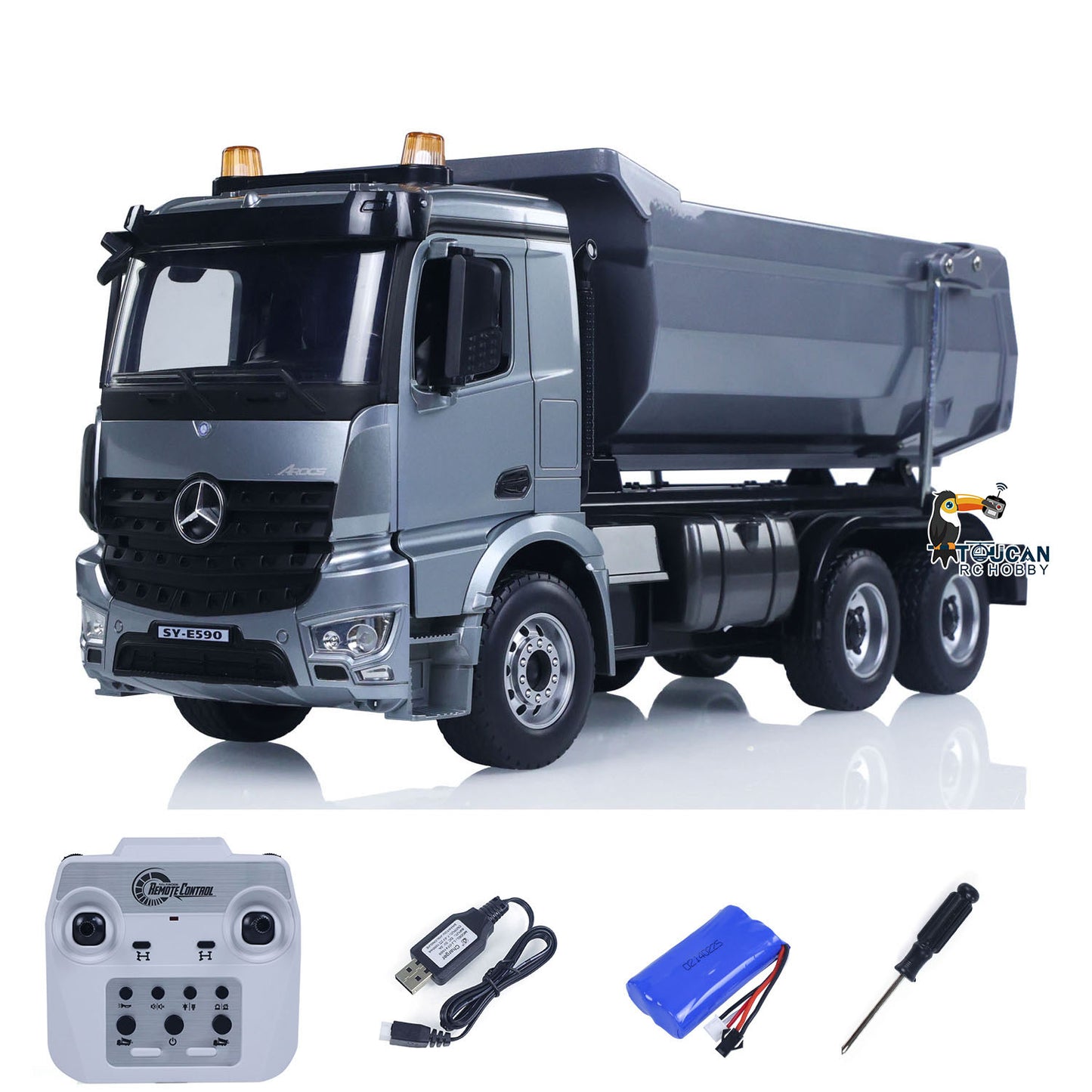 In Stock DoubleE 1/20 6X6 Metal RC Dump Truck E590 003 Electric Lifting Remote Control Tipper Car Model BZ Metal Gears Sounds Lights Battery Motor Radio System RTR