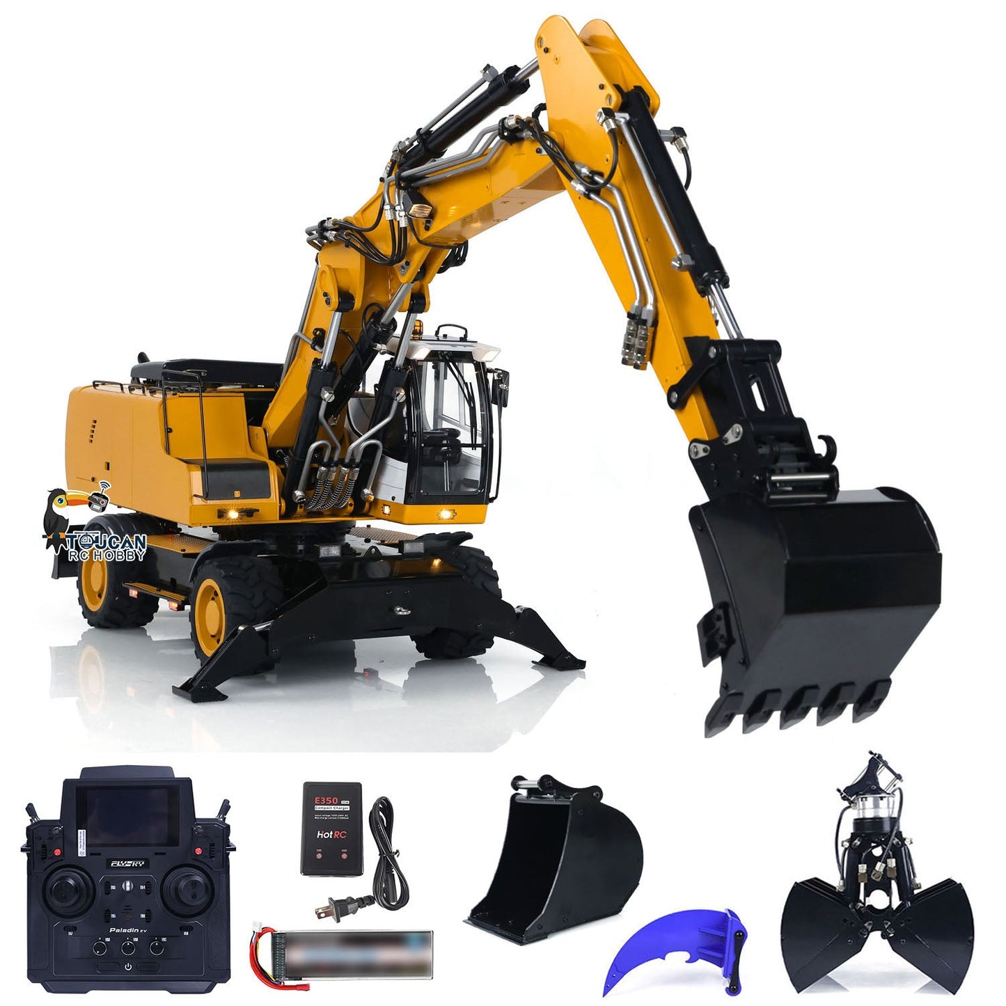 TOUCAN RC HOBBY MTModel 946-3 1/14 Metal RC Hydraulic Excavator Clamshell Bucket 8-ways Reserving Valves Ripper Sound Light for Model Enthusiasts