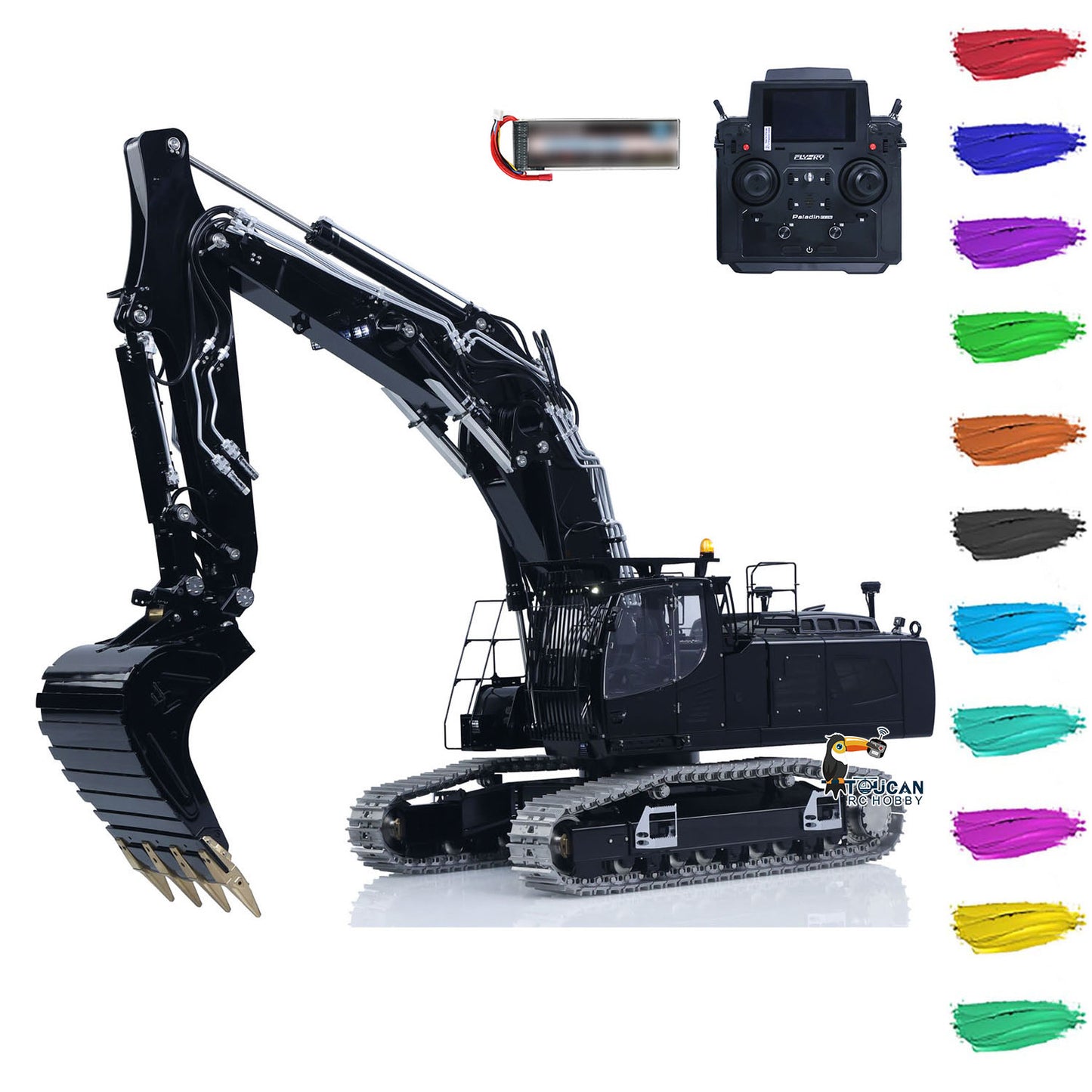 LESU LR956 1/14 Metal RC Excavator B0040 3-arm Hydraulic Digger Brushless Motor Lighting System Dual-Pump Electronic Display Screen for Hobbyists