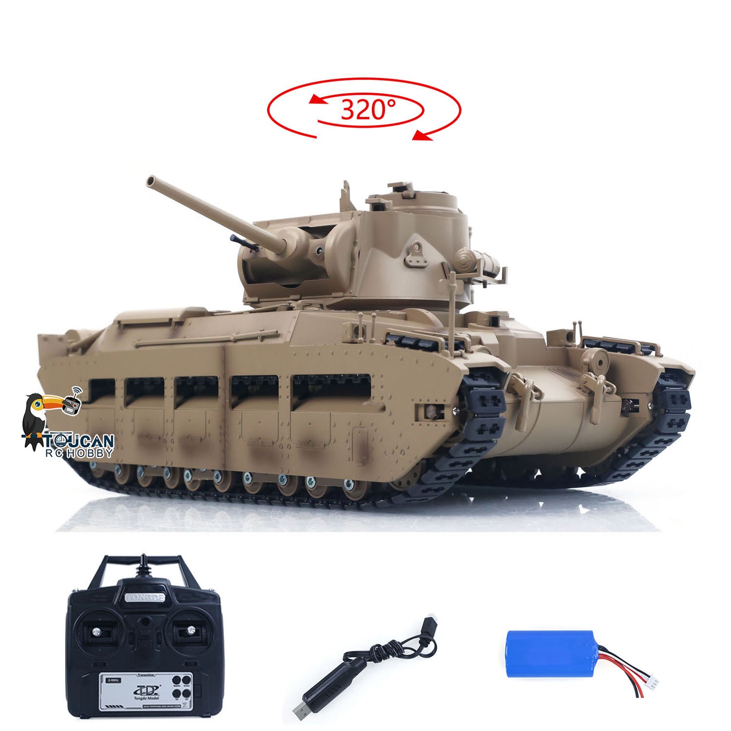 Fast Free Shipping for EU Tongde 1/16 Remote Control Military Tank Matilda III IV Turret Rotation 320 Degree IR Lights Sounds RC Electric Model Smoke Unit