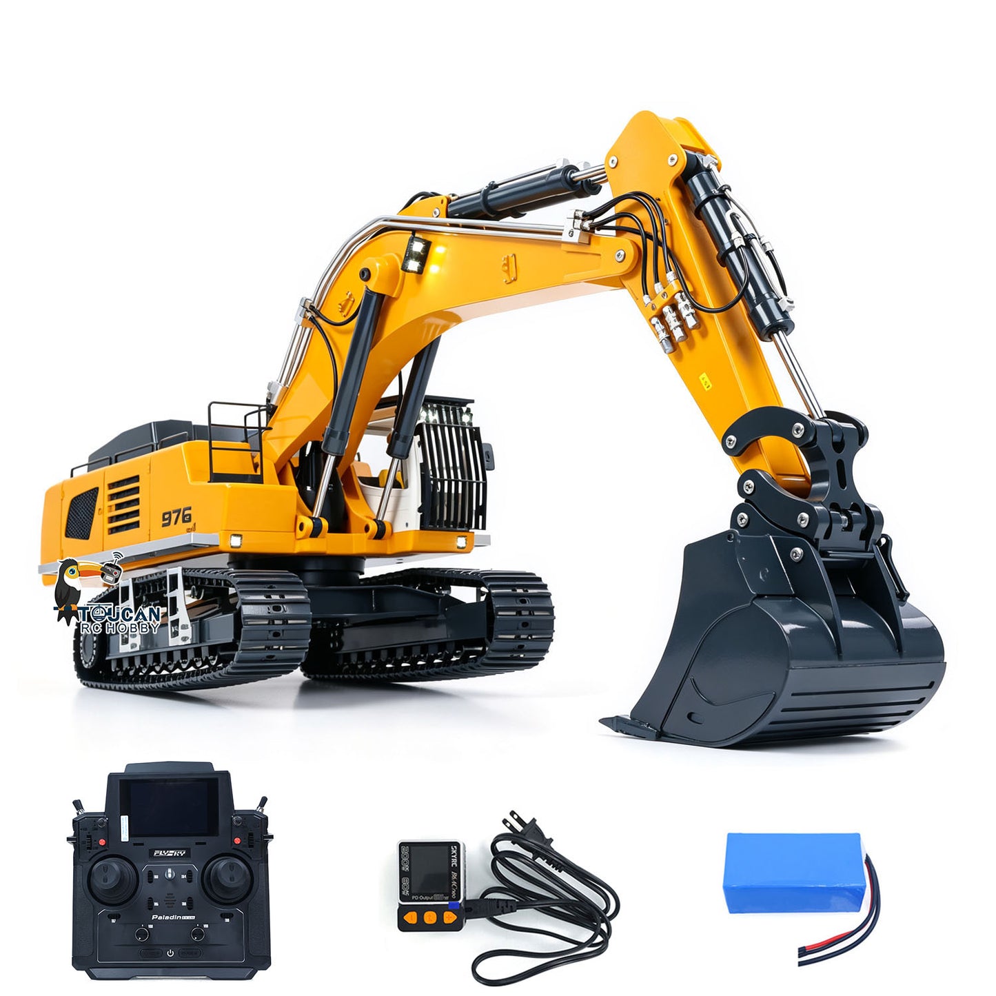 TOUCAN RC HOBBY LR976 1/12 Metal RTR RC Hydraulic Excavator 6-Way Valve Dual Pump Brushless Motor Quick Coupler PL18EV Lite Controller Smoke Light Sound
