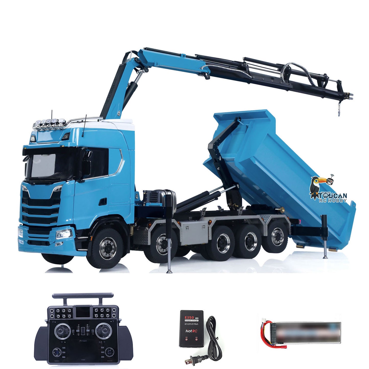 770S 10x10 1/14 Hydraulic Crane Dump RC Tipper Car Metal Full Dump Truck RTR Battery Light Sound