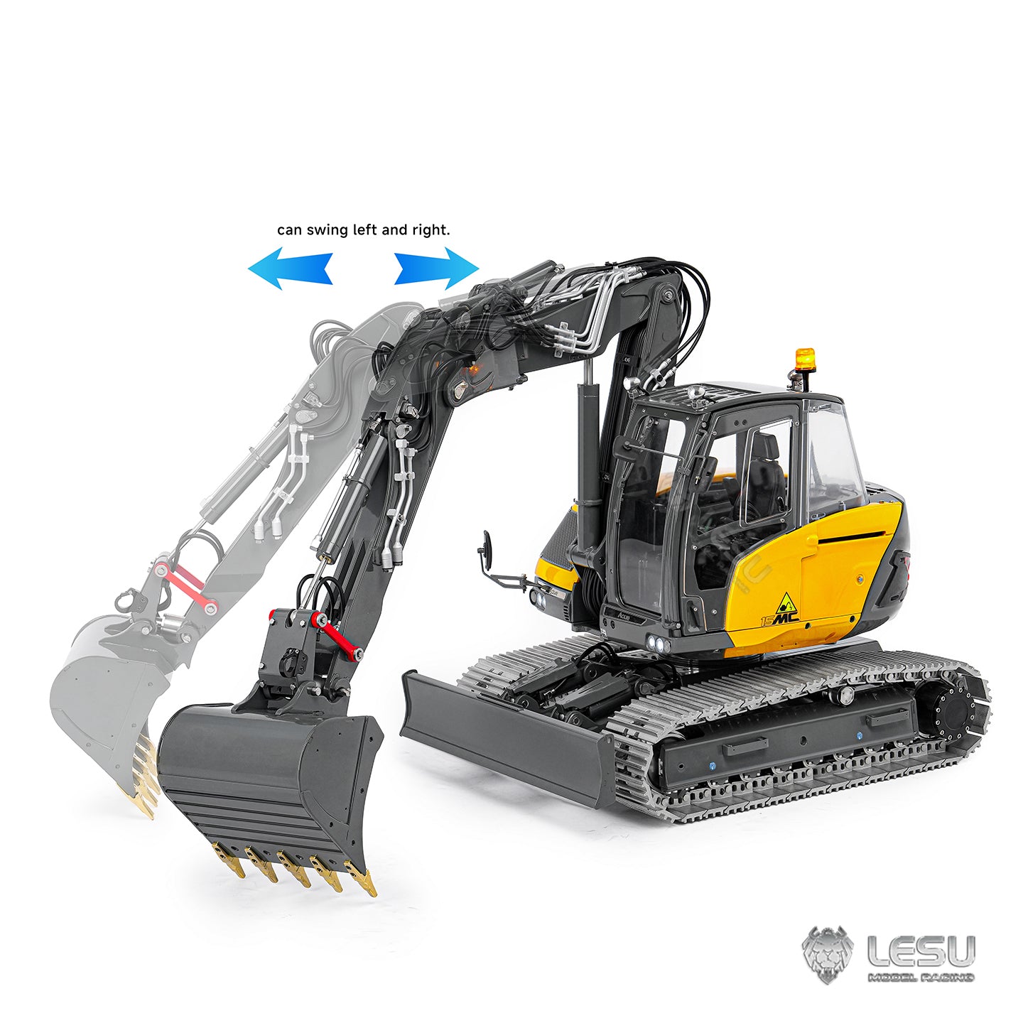 LESU Metal 1/14 Hydraulic RC Excavator MC15 4 Arms Remote Control Digger Model 9 Ways Valve Dual Pumps Light Sound Radio Battery